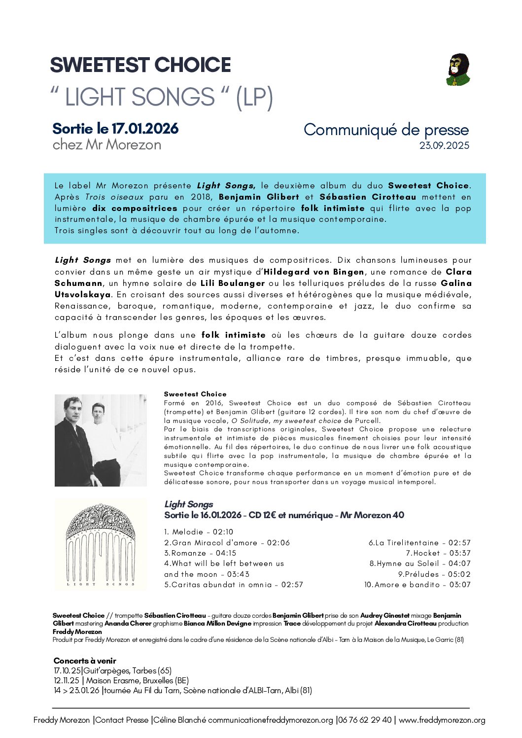 COMMUNIQUE DE PRESSE LIGHT SONGS